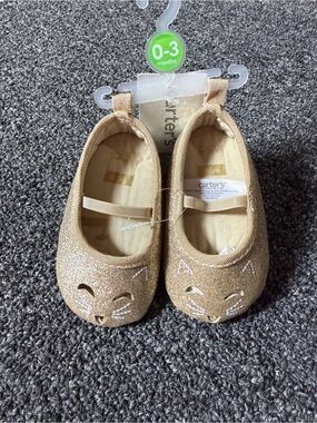 Carters Gold Glitter Cat Face Mary Jane Baby Shoes 0-3M Gold GB13790